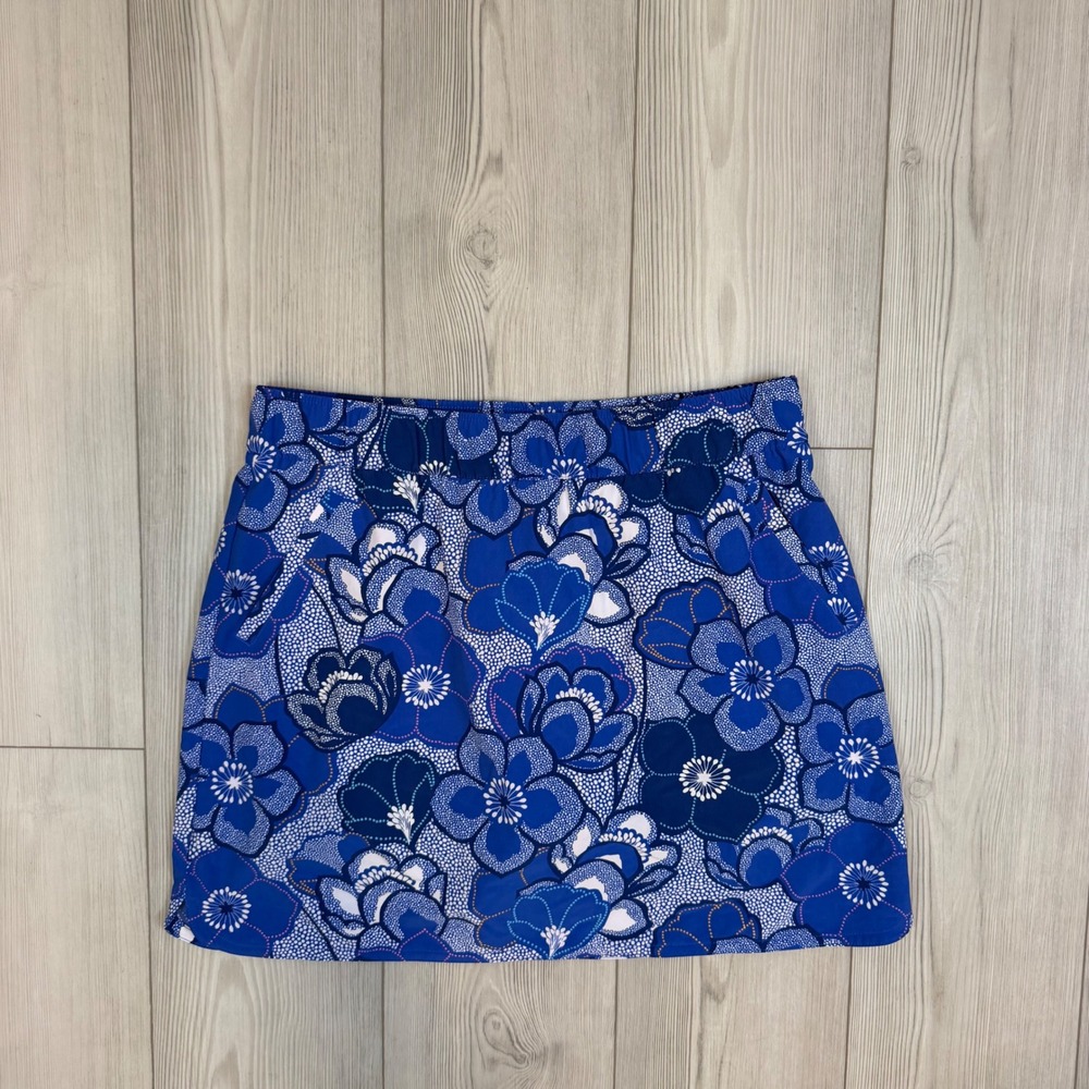 T by Talbots Blue Floral Active Skort Large Built-in Shorts Pockets Athletic